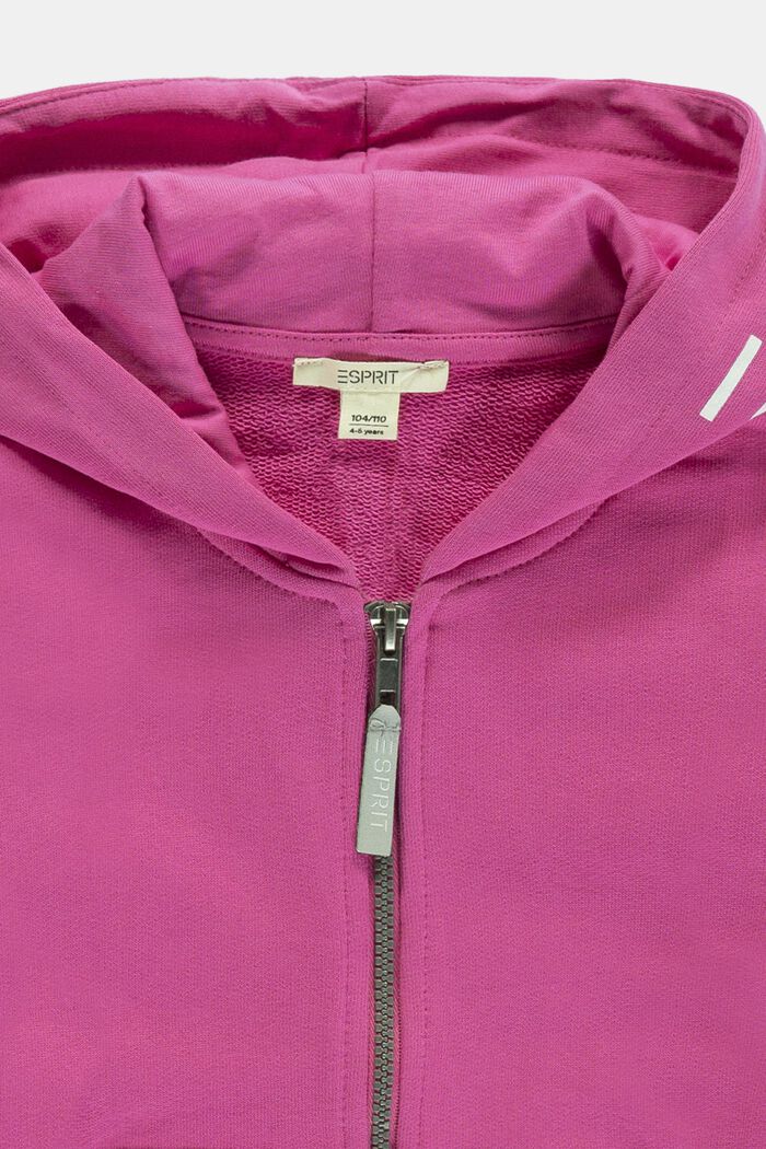 Sudadera de capucha y cremallera con logotipo estampado, 100 % algodón, PINK, detail image number 2