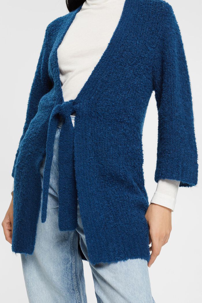 Cárdigan con cinturón confeccionado en mezcla de lana, PETROL BLUE, detail image number 0