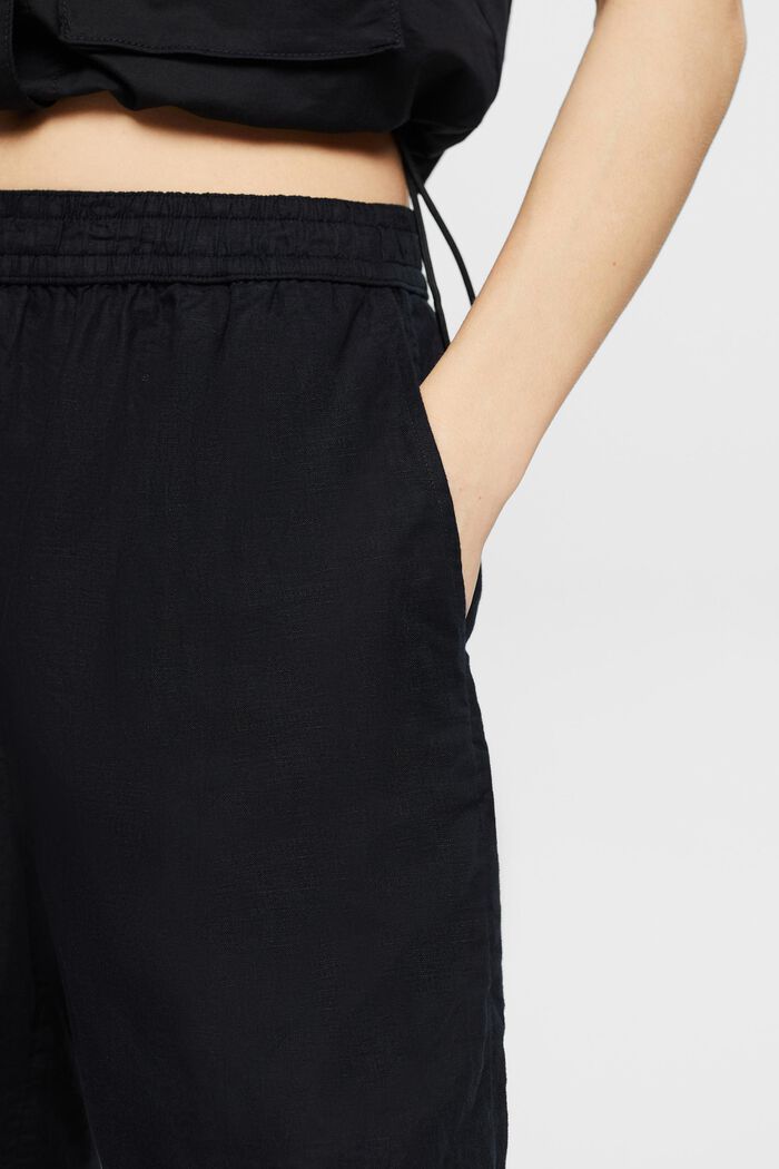 Shorts de lino de algodón sin cierres, BLACK, detail image number 4