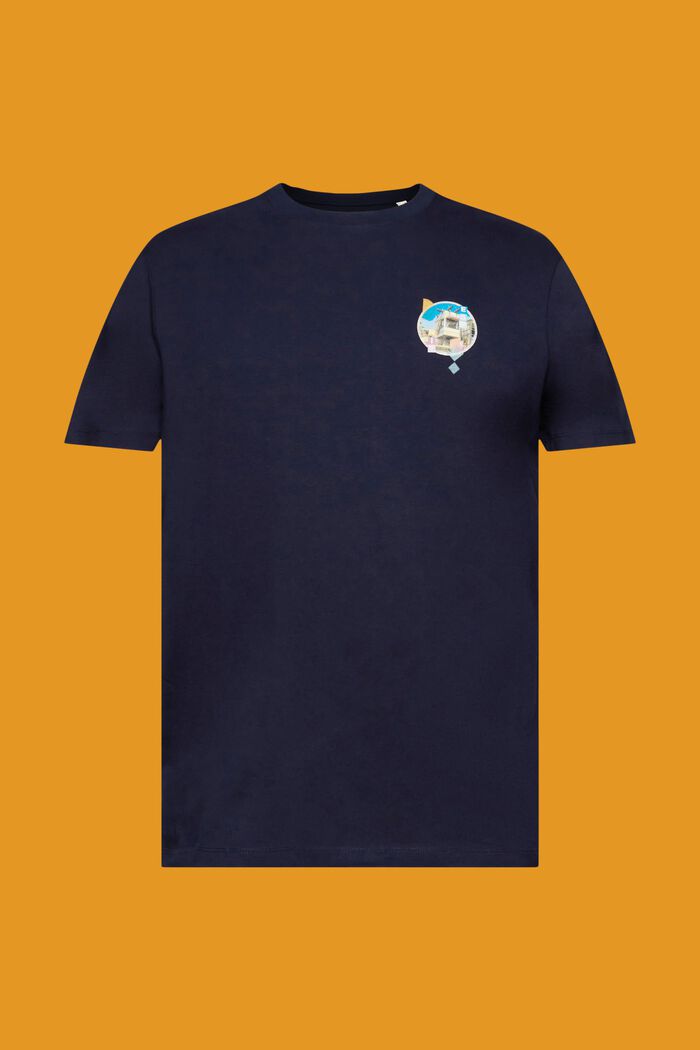 Camiseta de corte ajustado en algodón con estampado pequeño en el pecho, NAVY, detail image number 6