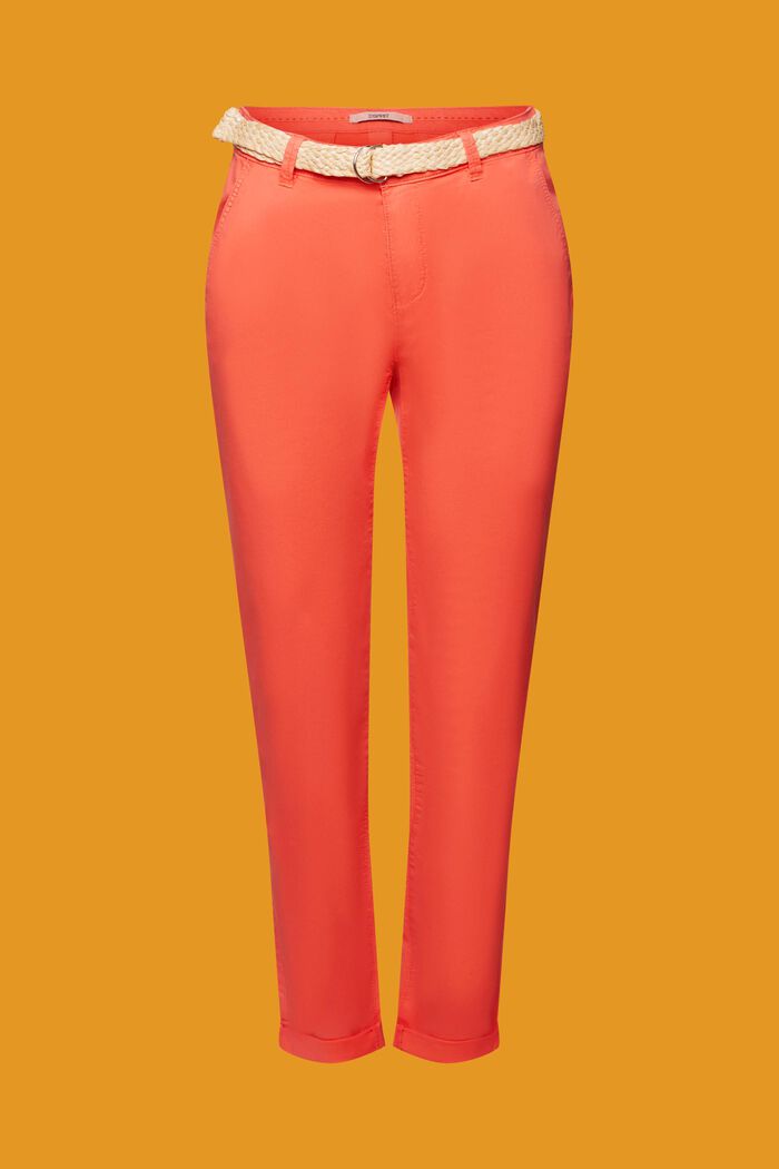 Pantalones chinos elásticos ligeros con cinturón, CORAL ORANGE, detail image number 5