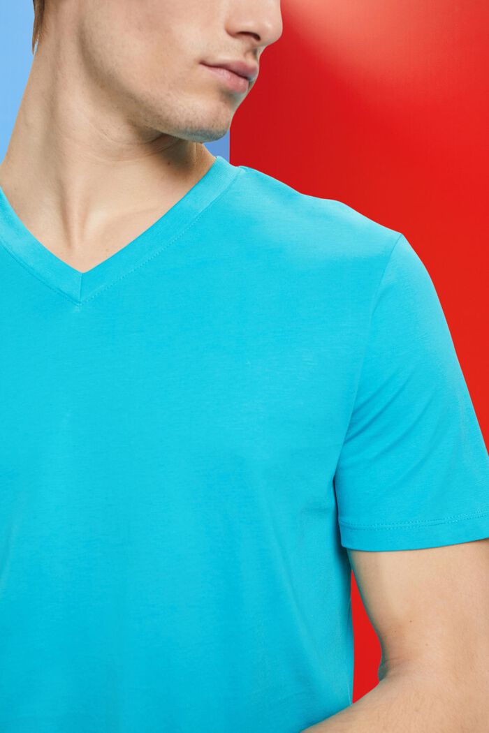Camiseta entallada de algodón con cuello en pico, AQUA GREEN, detail image number 2