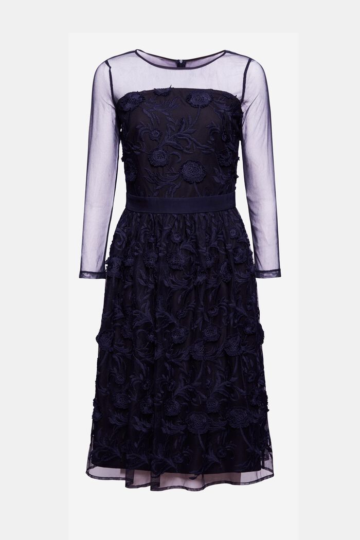 Reciclada: vestido de malla con bordado, NAVY, detail image number 6