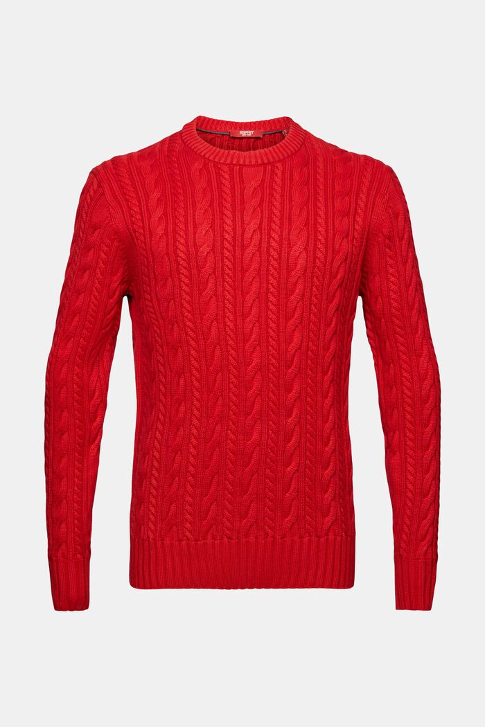 Jersey de punto trenzado con algodón, DARK RED, detail image number 6
