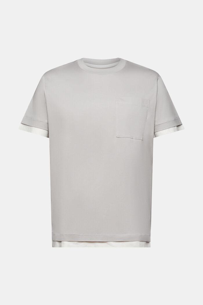 Camiseta de cuello redondo con capas, 100% algodón, LIGHT GREY, detail image number 6
