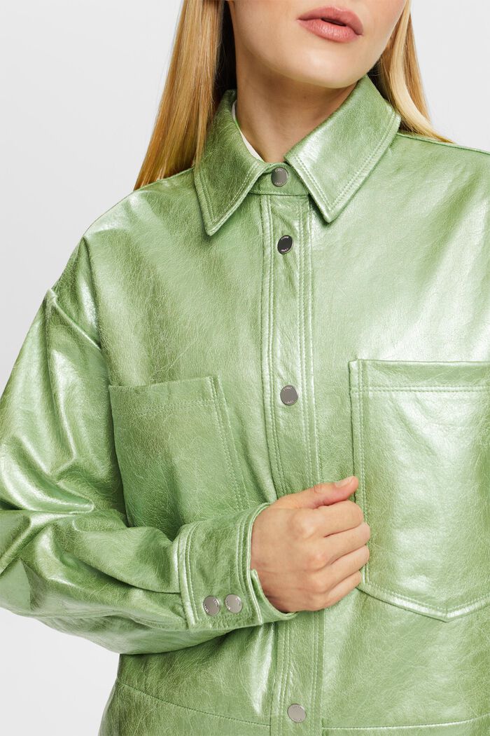 Camisa de polipiel revestida y metalizada, LIGHT AQUA GREEN, detail image number 3