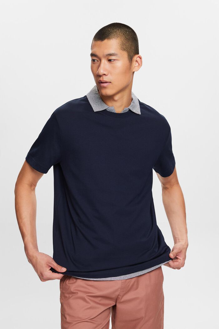 Camiseta de cuello redondo en tejido jersey de algodón Pima, NAVY, detail image number 4