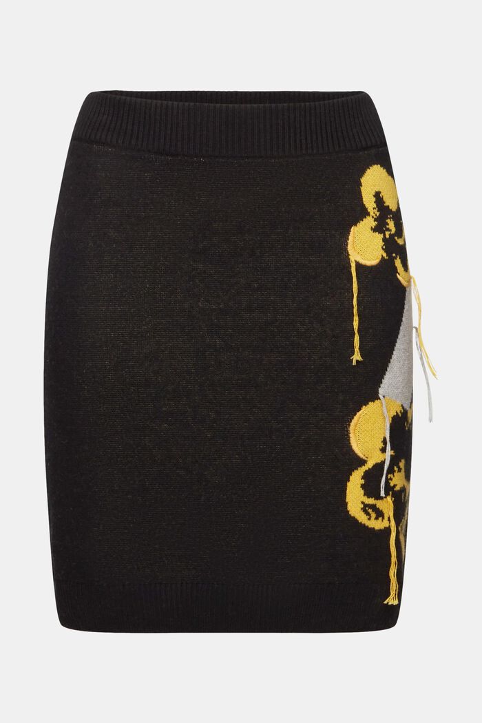 Minifalda de punto con diseño jacquard floral, BLACK, detail image number 6