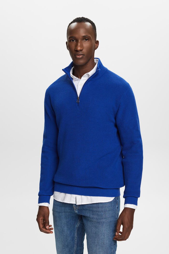Jersey de algodón con cremallera, BRIGHT BLUE, detail image number 0