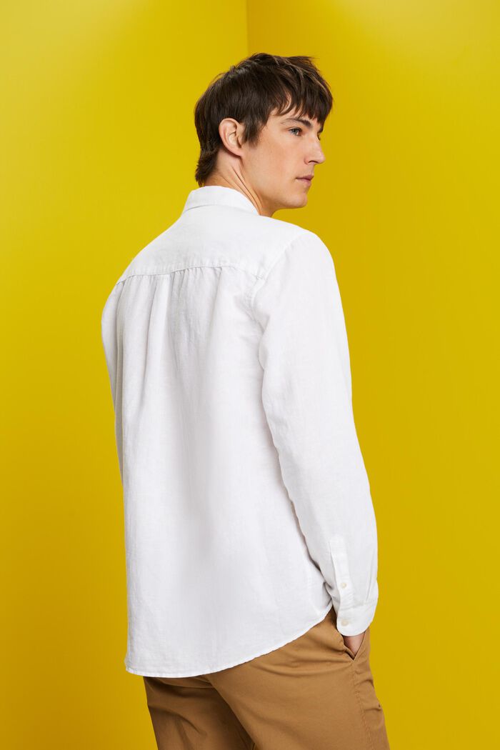 Camisa abotonada en mezcla de algodón y lino, WHITE, detail image number 3
