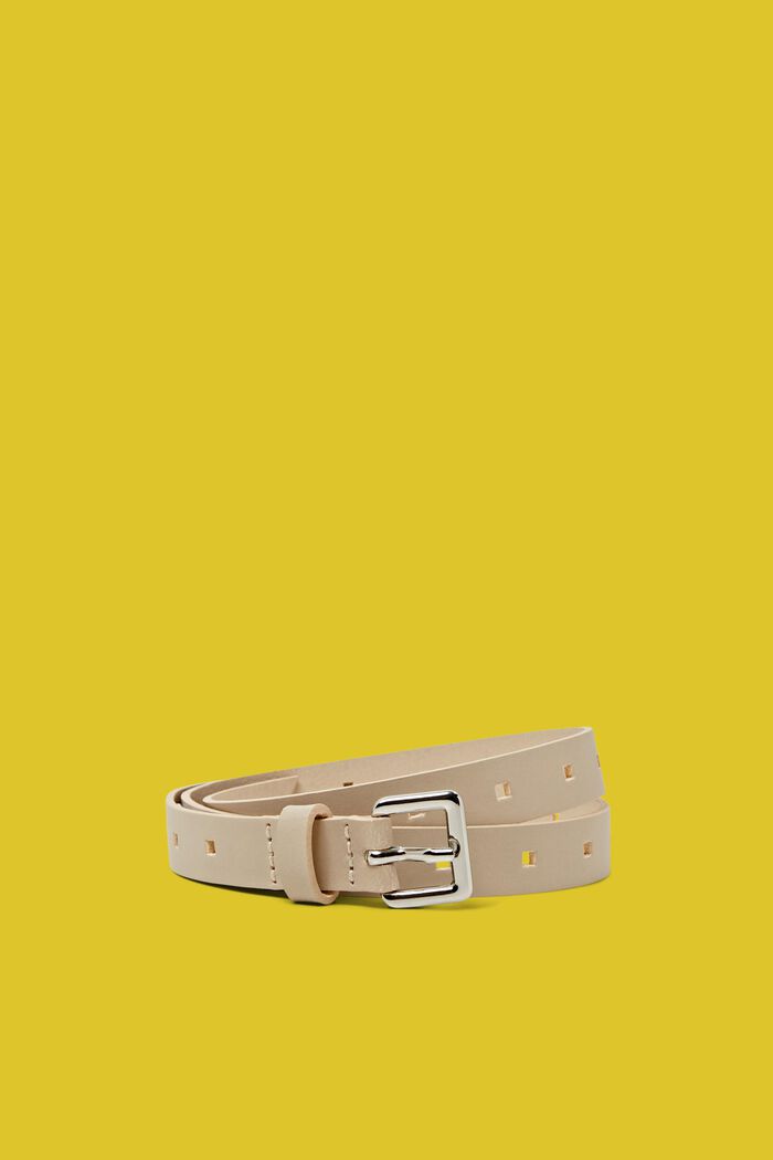 Cinturón de piel con agujeros cuadrados, CREAM BEIGE, detail image number 0