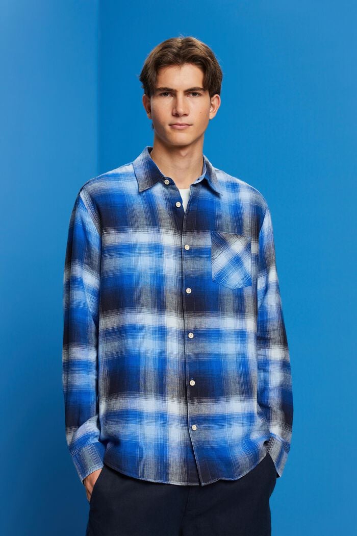 Camisa con diseño de cuadros tartán en una mezcla de algodón y cáñamo, BLUE, detail image number 0