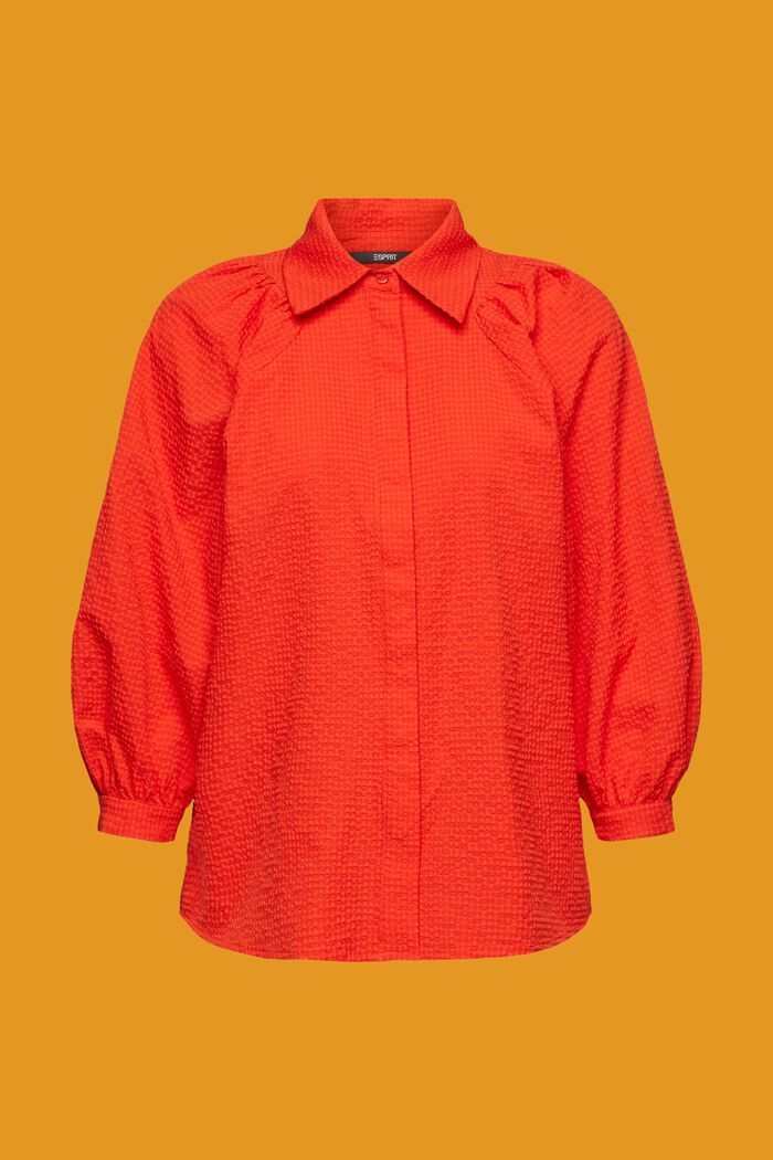 Blusa en tejido de sirsaca con mangas abullonadas, ORANGE RED, detail image number 5