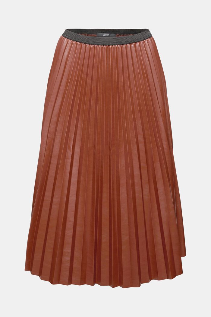 Falda midi de polipiel plisado, TOFFEE, overview