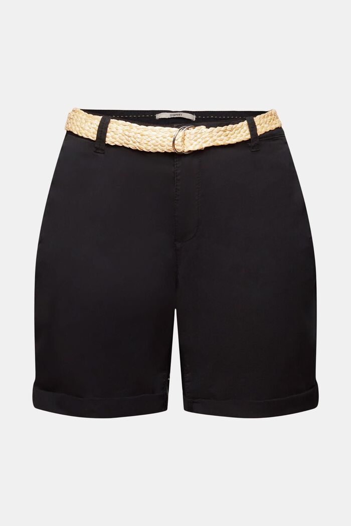 Pantalones cortos con cinturón trenzado de rafia extraíble, BLACK, detail image number 7