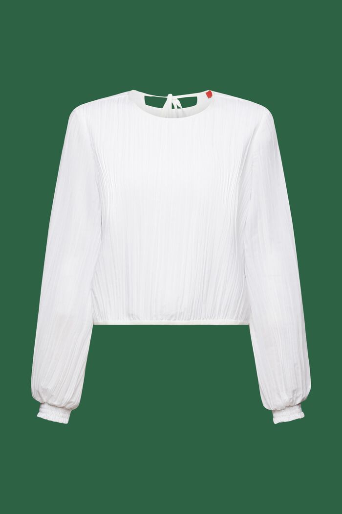 Camiseta de manga larga en tejido plisado, WHITE, detail image number 6