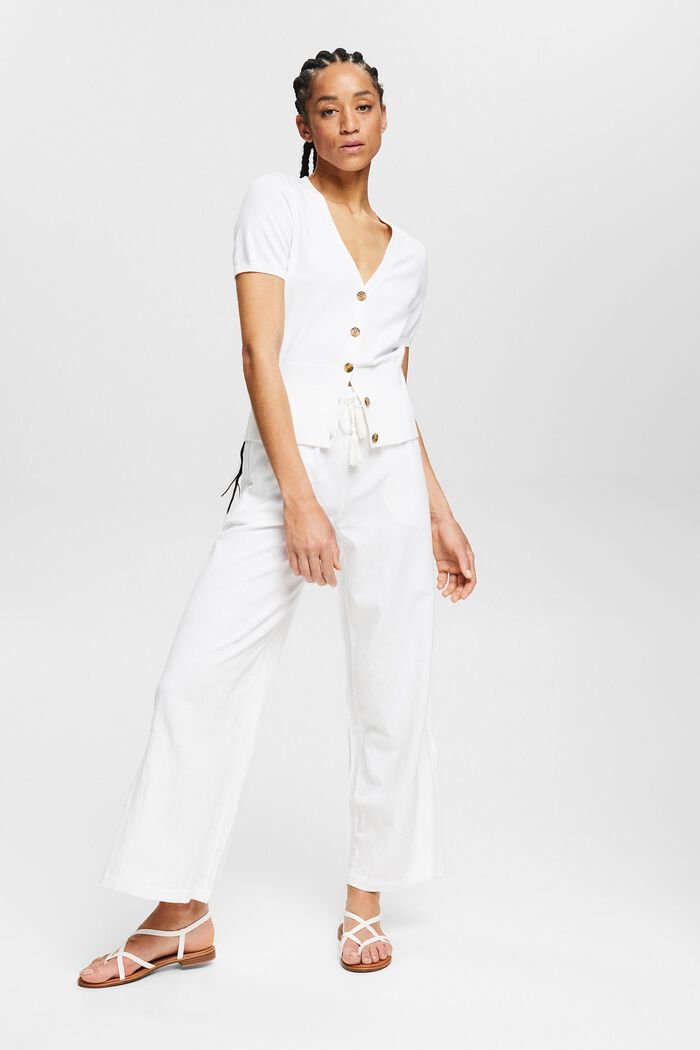 Con lino: pantalón con perneras anchas, WHITE, detail image number 1