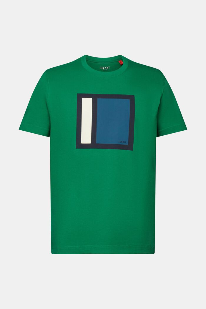 Camiseta en tejido jersey de algodón con diseño geométrico, DARK GREEN, detail image number 6