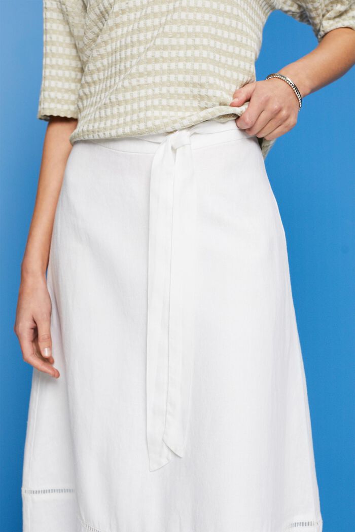 Falda midi con cinturón en 100 % lino, WHITE, detail image number 2