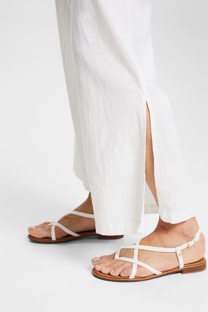 Con lino: pantalón con perneras anchas, WHITE, detail image number 5