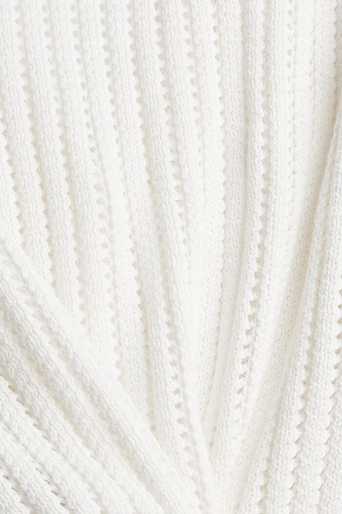 Cárdigan con punto calado, algodón ecológico, OFF WHITE, detail image number 4