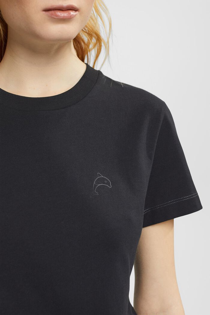 Camiseta de algodón con estampado de delfín, BLACK, detail image number 2