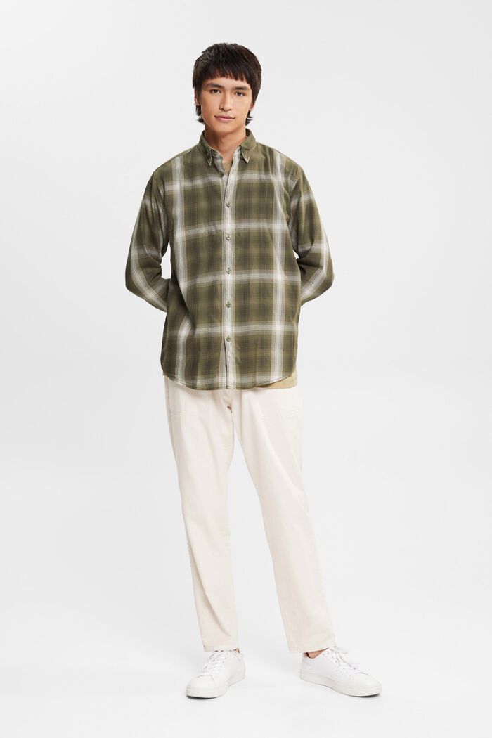 Camisa de algodón y cuadros, KHAKI GREEN, detail image number 5