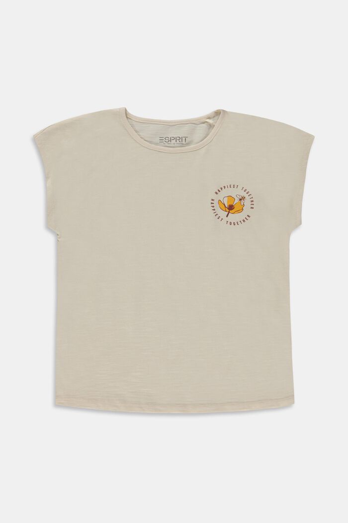 Camiseta flameada con estampado en el pecho, LIGHT BEIGE, detail image number 0