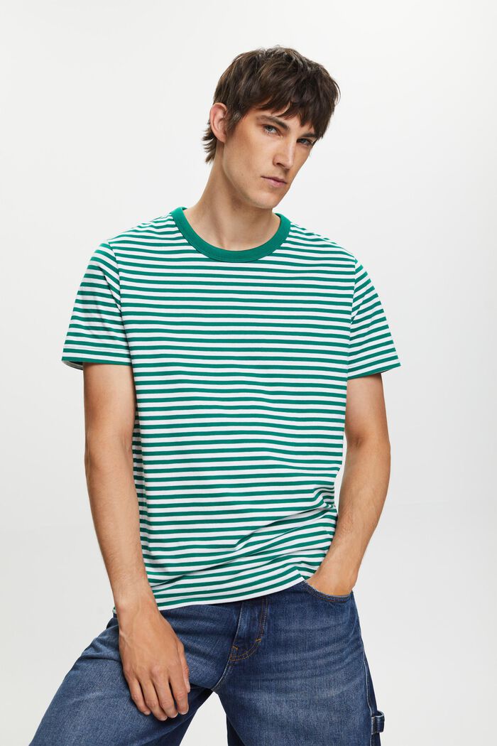 Camiseta de punto a rayas, 100% algodón, DARK GREEN, detail image number 0