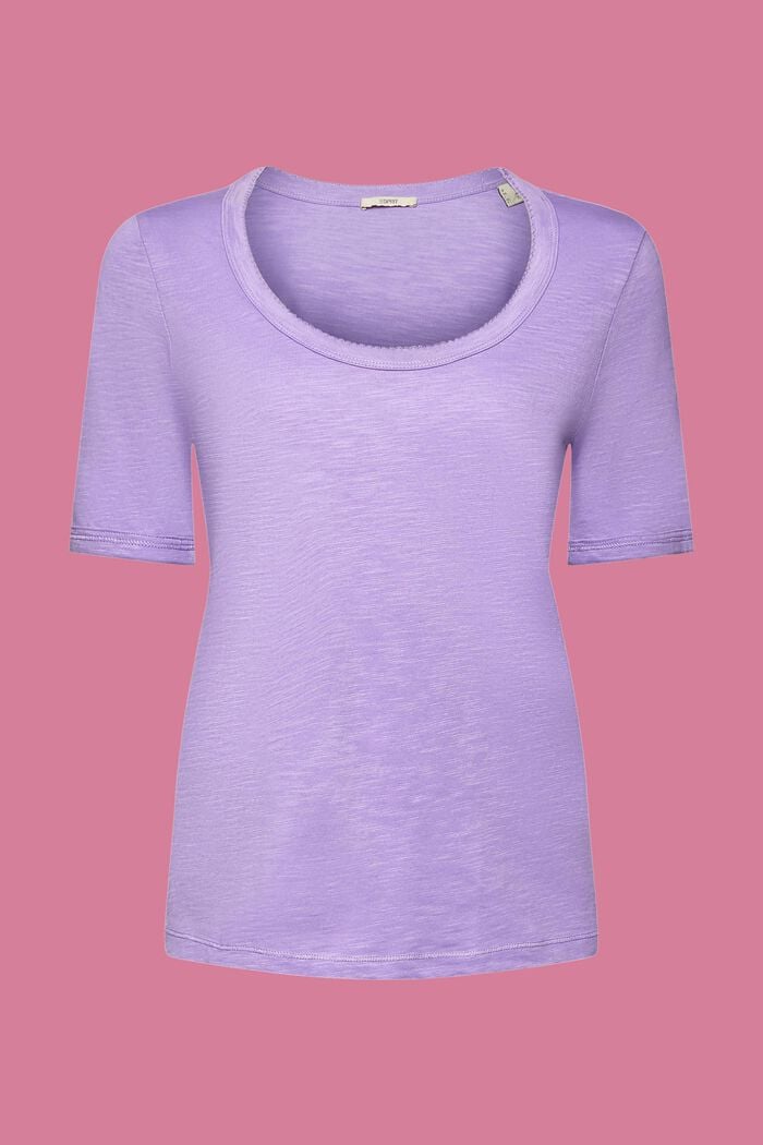 Camiseta de algodón con escote en U, PURPLE, detail image number 6