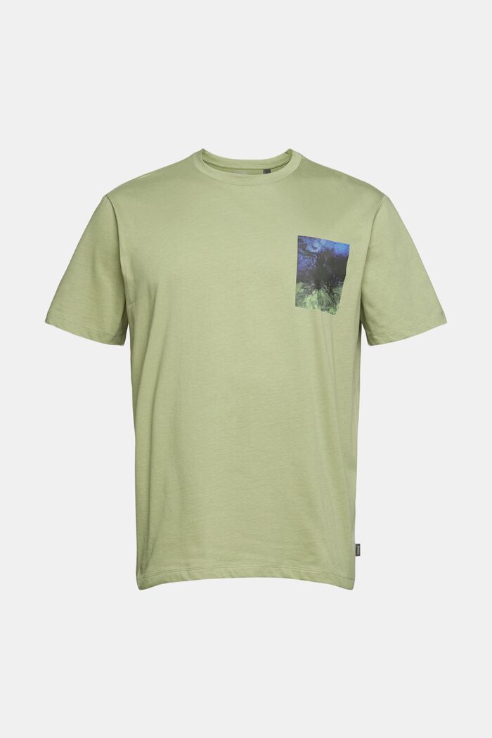 Camiseta de jersey con estampado, 100 % algodón ecológico, LIGHT KHAKI, overview
