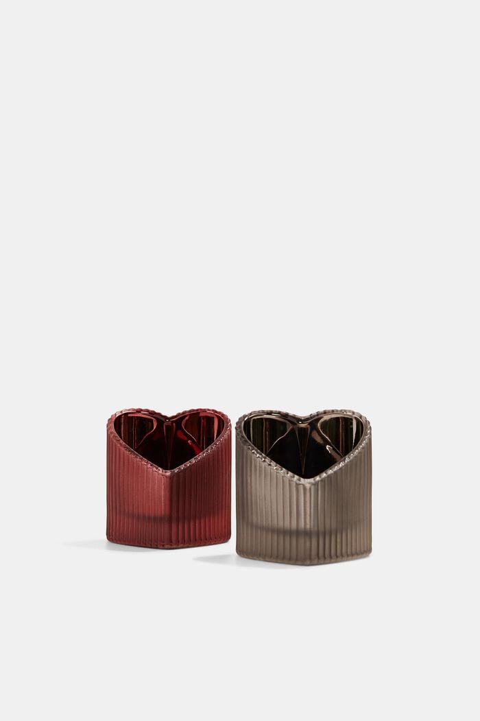 Set de 2 vasos de velas con forma de corazón, SILVER, detail image number 0