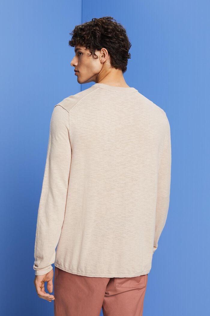 Jersey de mezcla de algodón y lino con cuello redondo, LIGHT BEIGE, detail image number 3