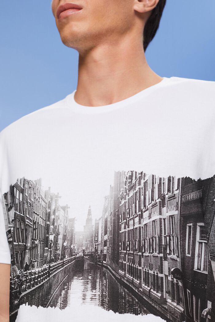 Camiseta de cuello redondo con estampado, 100% algodón, WHITE, detail image number 2