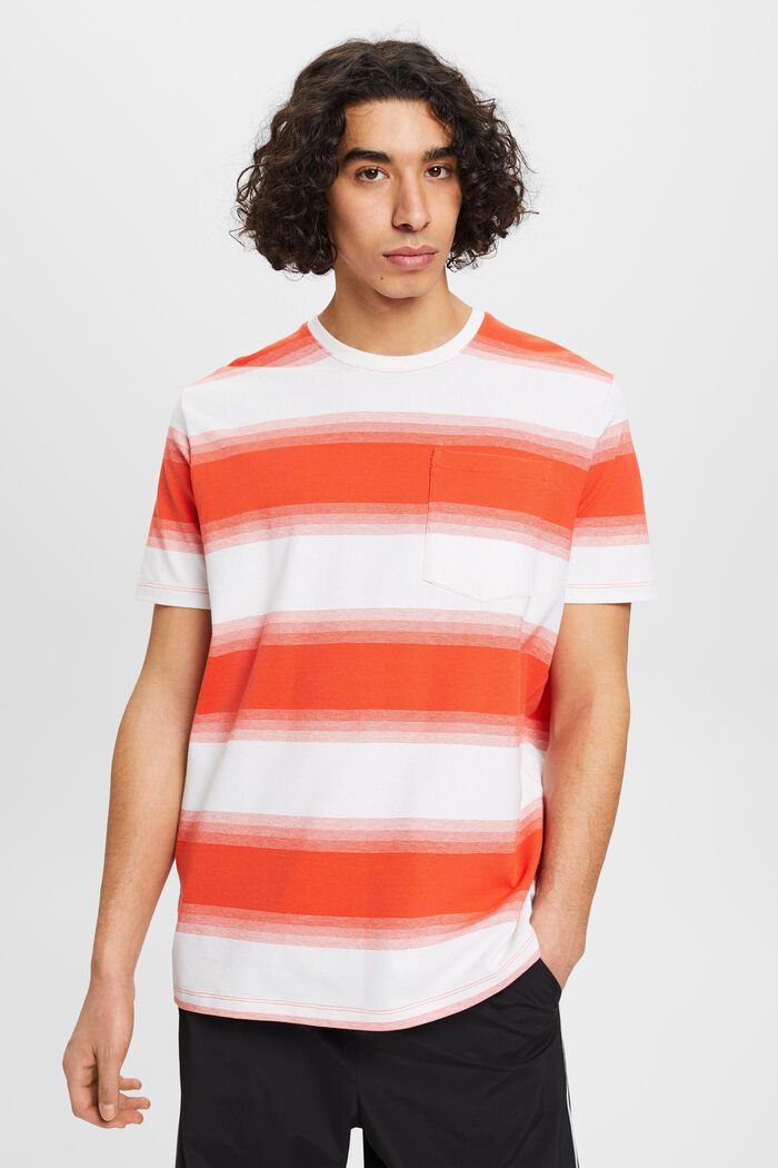 Camiseta a rayas de algodón piqué, ORANGE RED, detail image number 0