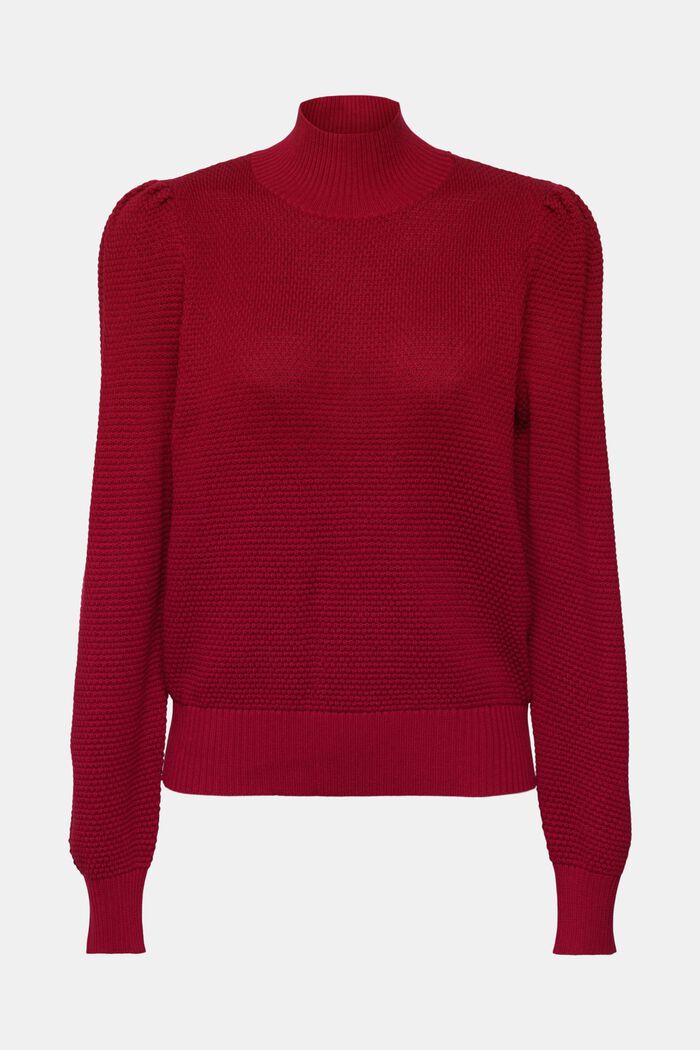 Jersey con cuello alto de textura, mezcla de algodón, CHERRY RED, detail image number 6