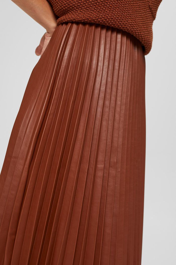 Falda midi de polipiel plisado, TOFFEE, detail image number 2