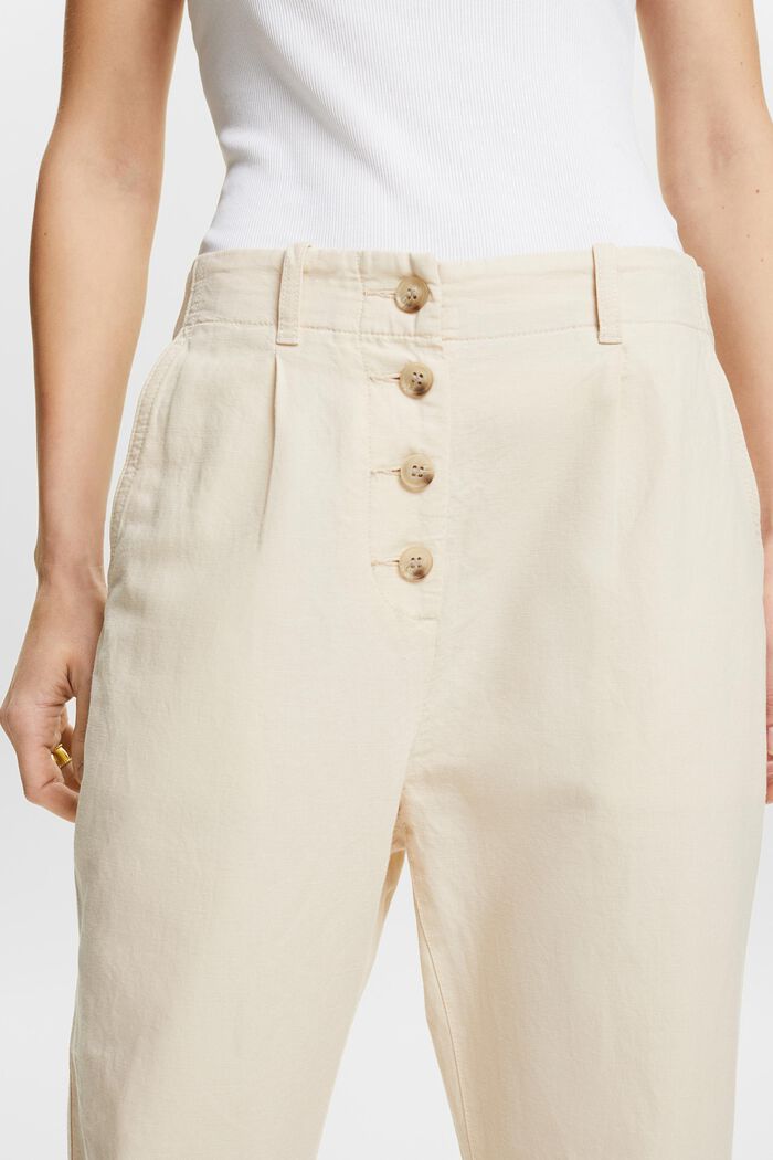 Pantalón con bragueta de botones lino de algodón, CREAM BEIGE, detail image number 4