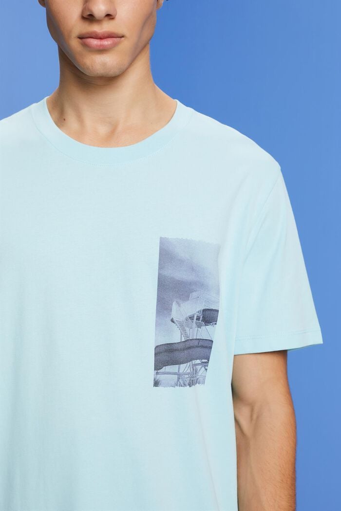 Camiseta con estampado en el pecho, 100% algodón, LIGHT TURQUOISE, detail image number 2
