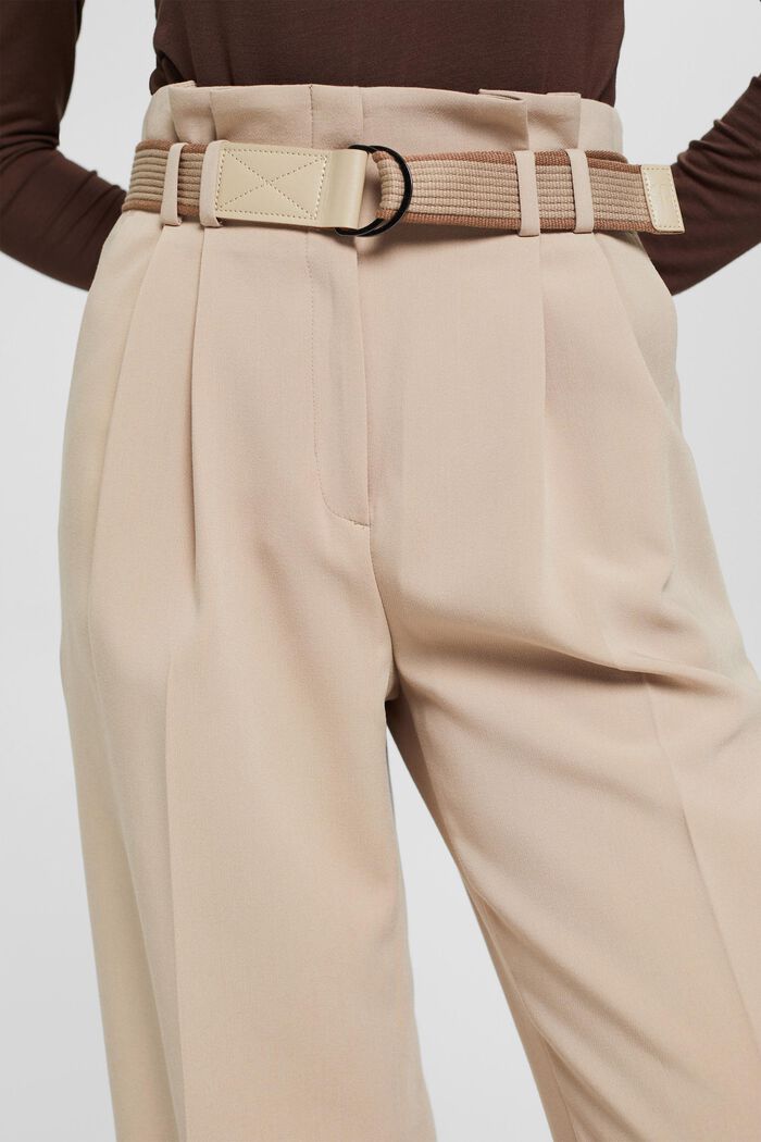 Pantalón con cintura paper bag y pernera amplia, LIGHT TAUPE, detail image number 2
