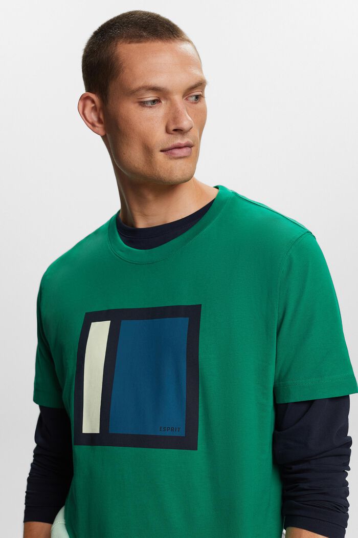 Camiseta en tejido jersey de algodón con diseño geométrico, DARK GREEN, detail image number 4