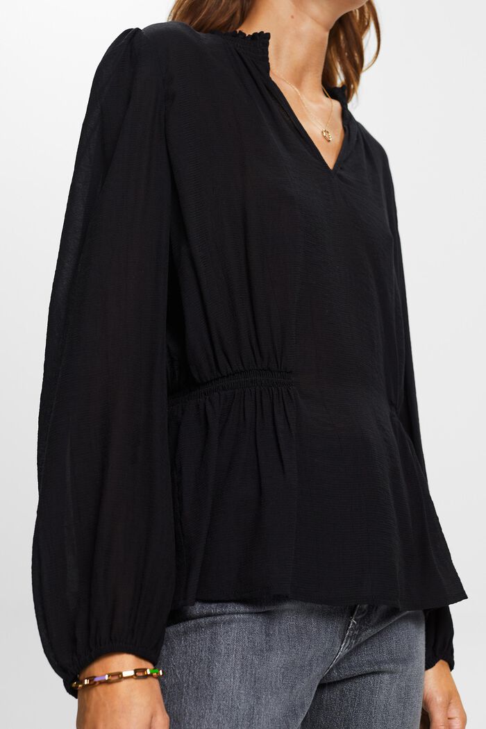 Blusa de crepé con escote en pico, BLACK, detail image number 2