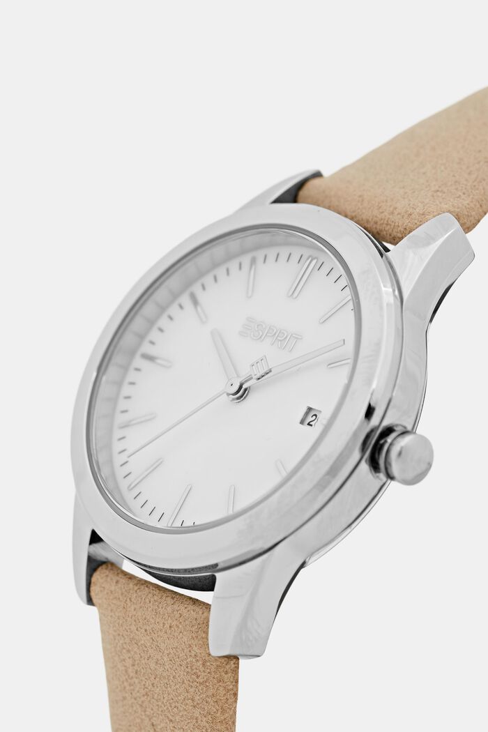 Reloj de acero inoxidable con pulsera de polipiel, BEIGE, detail image number 1