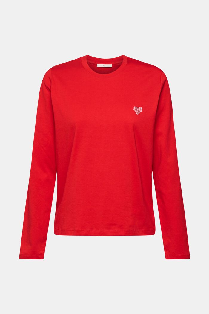 Camiseta de manga larga con estampado de corazones, 100% algodón, DARK RED, detail image number 5
