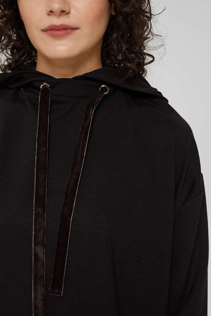 Sudadera con capucha y cintas de perciopelo, LENZING™ ECOVERO™, BLACK, detail image number 2