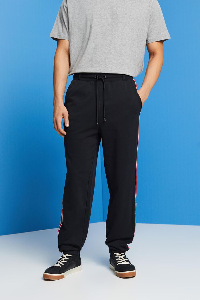Pantalón deportivo de algodón a rayas, BLACK, detail image number 0