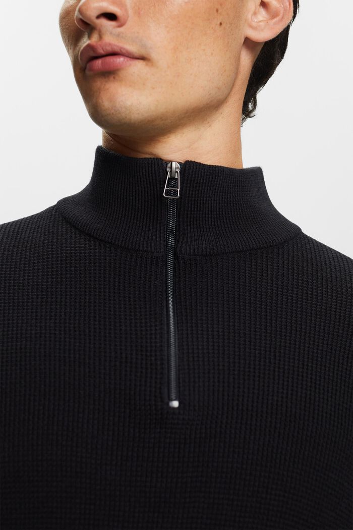 Jersey de algodón con cremallera, BLACK, detail image number 2