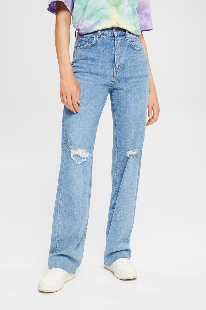 Jeans de pernera ancha con efecto roto, BLUE MEDIUM WASHED, detail image number 0