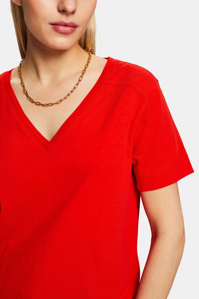 Camiseta de tejido jersey con cuello en pico, RED, detail image number 2