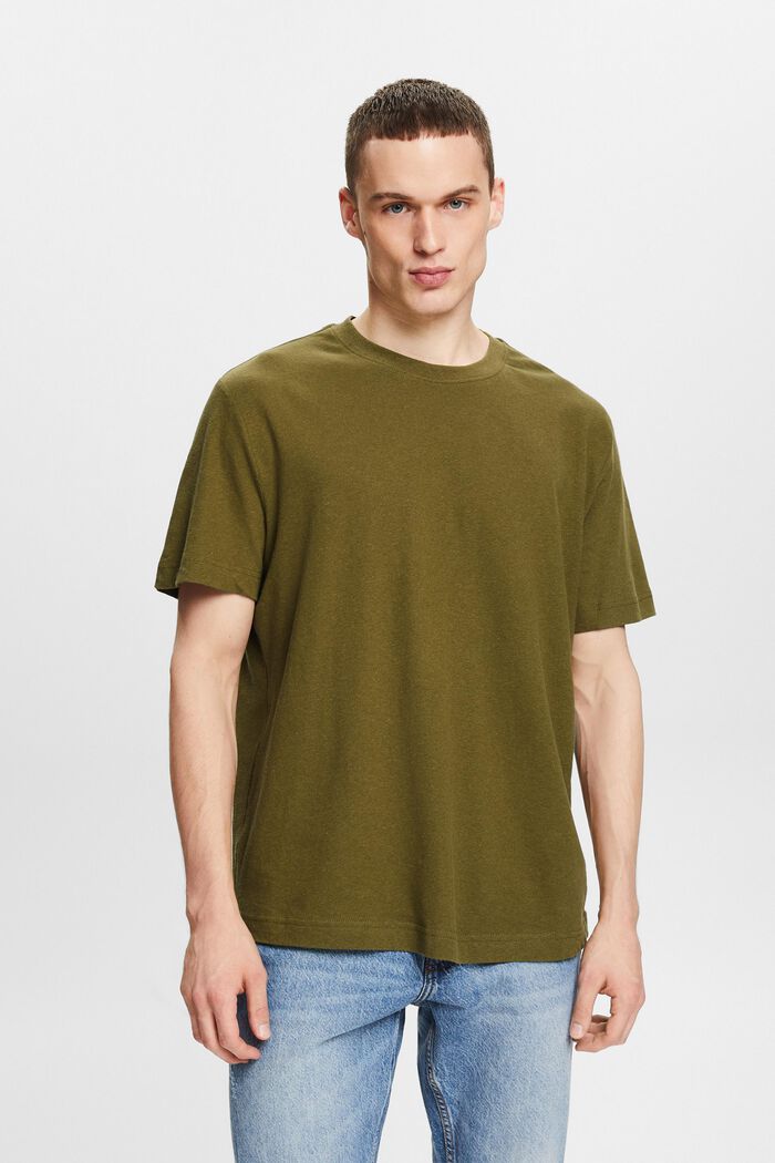 Camiseta de algodón y lino, OLIVE, detail image number 0